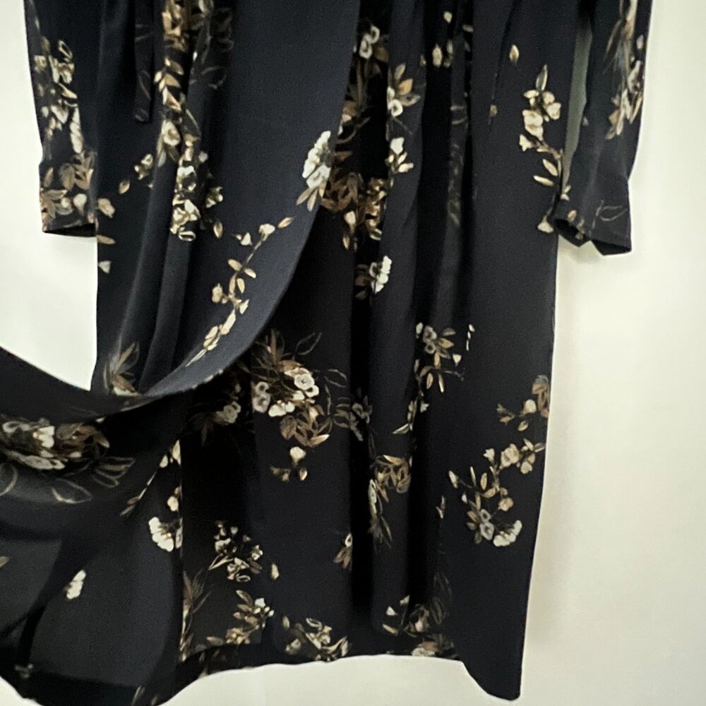 Vince Navy & Floral Silk Shirt Dress, Size L - Picture 6 of 9